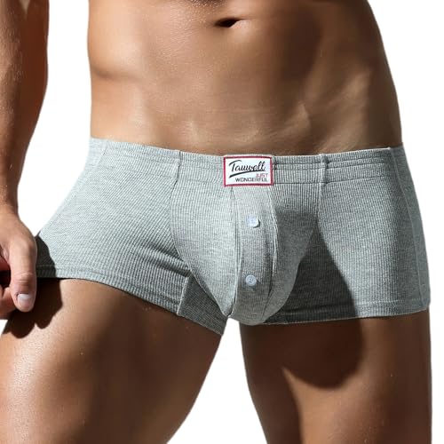 FEOYA Men’s Cotton Boxer Briefs Low Waist Button Fly Boxers Shorts Pouch Breathable Underwear