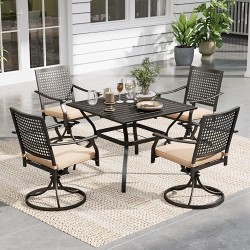 Image of Sophia & William Outdoor Patio Dining Set 5 Piece with 4 Swivel Dining Metal Chairs and 1 Square Dining Table (1.57 inch Umbrella Hole) Outdoor Table Furniture Set for Garden Deck Backyard, Black