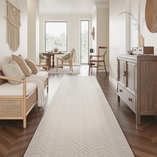 AMOAMI-2X8 Runner Rug-Boho Cream Runners for Hallways-3D Washable Long Rugs for Hallways Entryway-Non Slip Bedside Rugs for Bedroom-Rug for Hallways Entryway Laundry Room Dining Room Kitchen