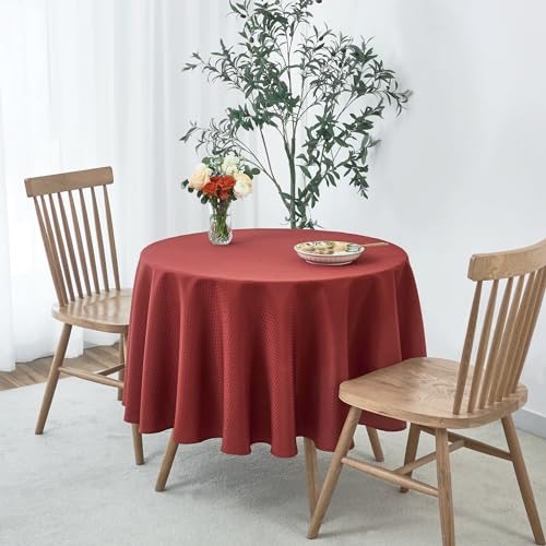 Image of maxmill Round Tablecloth Weaved Pattern Spill-Proof Wrinkle Free Soft Table Cloth for Circular Table Cover, for Dining Room Fall Harvest Thanksgiving Parties Holiday Dinner, 90 Inch, Rustic Brick