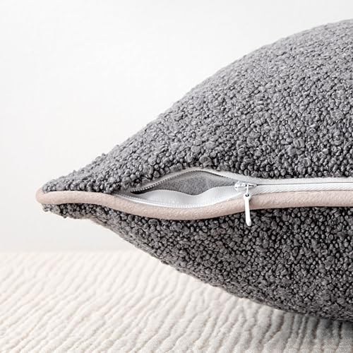 Image of Amazon Basics Boucle Throw Pillow Covers for Couch, Living Room, Home Decor with Hidden Zipper, Grey, 16x16in, Pack of 2