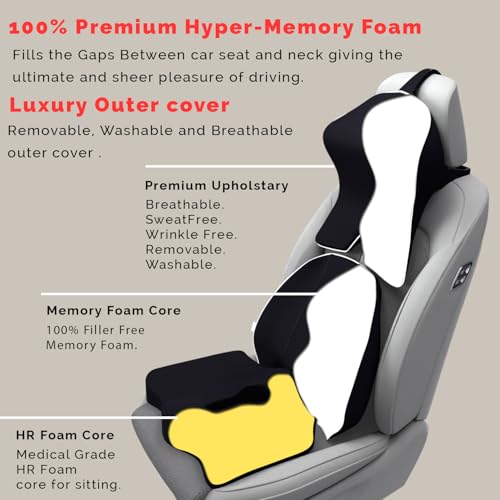 Image of MRRON Memory Foam Posture Corrector Car Seat Cushions Combo | Orthopedic Backrest, Coccyx Cushion & Neckrest | Ergonomic Lumbar Comfort Seat Cushion | Reduces Sciatica (Black, Spine Support)