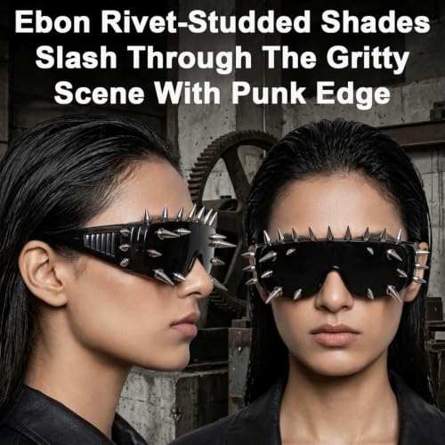 Image of PATPAT Punk Spike Goth Punk Rock Black Sunglasses for Men Stylish Goggles for Women with Unique Long Rivets, Halloween Rock Accessory Cooling Glass for Man Women for Y2k Costume Cosplay Party