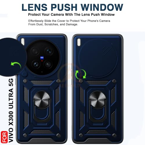 Image of Armor Bumper Back Cover Case for Vivo X300 Ultra 5G | Rotating Camera Cover, Ring Holder & Kickstand | Heavy Duty & 360 Degree Protection Back Cover for Vivo X300 Ultra 5G (Blue)