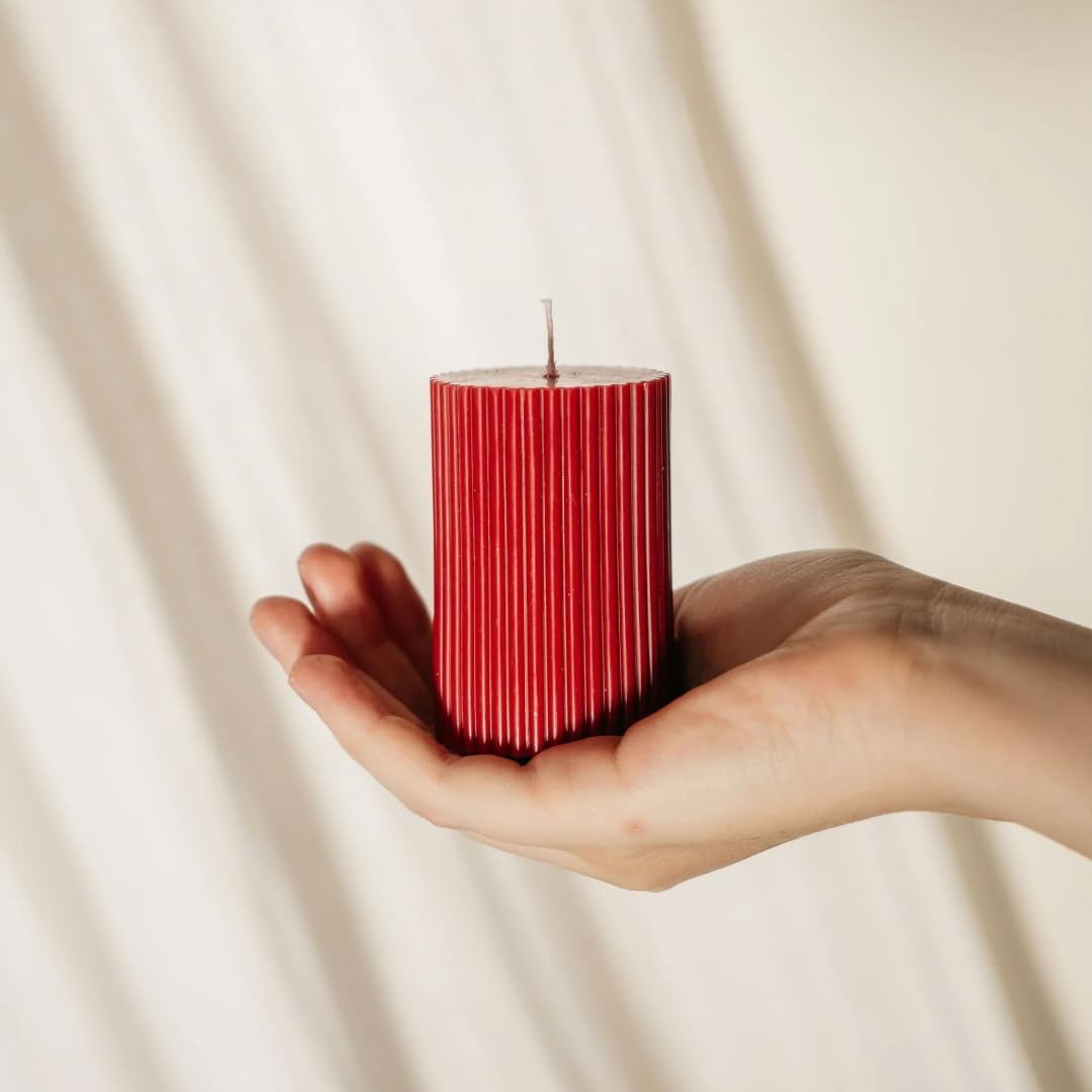 LABZIO Pack of 6 Red Hand-Poured Unscented Pillar Candles | Dripless Long-Lasting Burn up to 72 Hours | Valentine’s Day Romantic Decor for Home, Dinner, Wedding & Holiday Ambiance 1