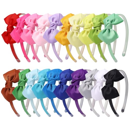 Grosgrain Ribbon Headbands with Bows for Toddler Girls and Babies, Includes Hair Hoops (20Pcs Hair Accessories)