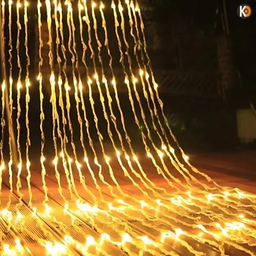 Image of K D Waterfall String led Light Curtain |180 LEDs, Warm Yellow, 10 feet L x 08 Ft H, 8 Modes, Plug Operated for Diwali /Navratri /Christmas for Indoor & Outdoor | (Waterfall Light Yellow)
