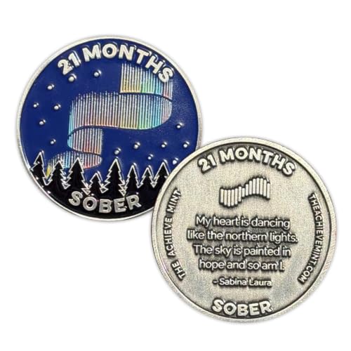 Image of The Achieve Mint 21 Months Sober Token | 21 Months Sobriety Chip | Non-AA, Non-Religious Medallion for Men and Women Celebrating Sobriety