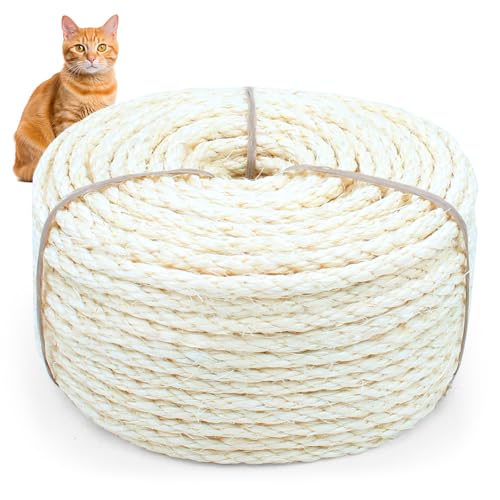 Sisal Rope for Cat Scratcher Cymuber 6mm Cat Sisal Rope for Replace Scratching Post and Scratcher Repair DIY Hemp Twine for Tree Tower Carpet Mat Kicker House Pet Toy and Crafts(65-Feet/20M)