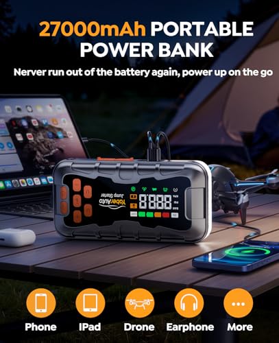 Image of YaberAuto 16-in-1 Jump Starter with Air Compressor 8000A 160PSI Car Battery Jump Starter (All Gas /14L Diesel) 12V Jump Box Car Battery Jumper Starter Portable Jumper Cables, Emergency Tool Kit, Gloves