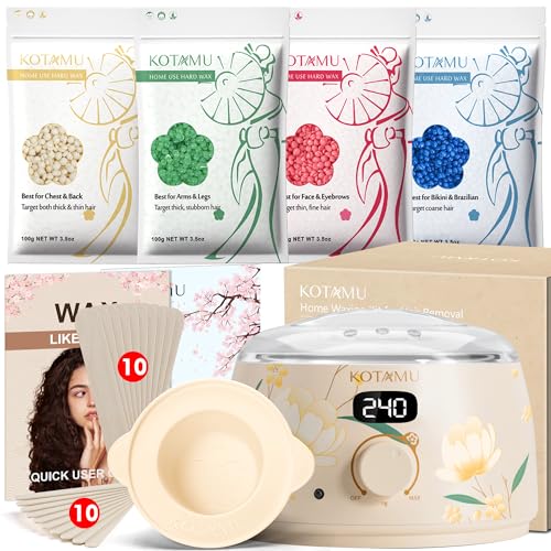 KOTAMU Waxing Kit for Women & Men, Wax Warmer for Hair Removal, Digital Wax Kit with Silicone Pot,Ideal for Face Eyebrow Arm Legs Armpit &Sensitive Skin, Bloomy Waxing Machine for Home Salon Use