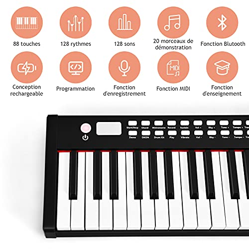 GOPLUS Clavier Electronique 88 Touches, 128 Rythmes et 128 Sons, Piano Numérique Portable avec Fonction d’Enseignement… - Les Beatles, Paul McCartney, John Lennon, RIngo Starr, George Harrison GOPLUS Clavier Electronique 88 Touches, 128 Rythmes et 128 Sons, Piano Numérique Portable avec Fonction d’Enseignement… – Image 5