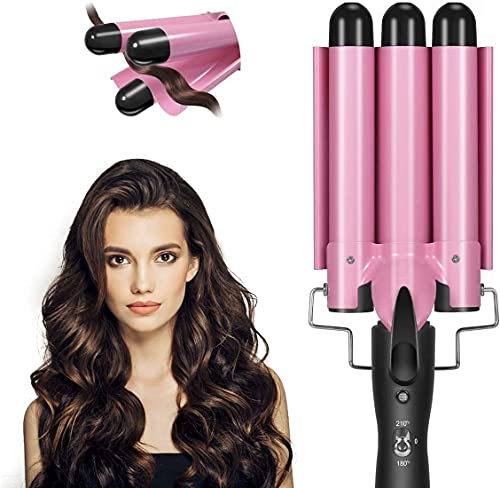 Plancha para rizar cabello de 3 barriles, plancha onduladora de 1 pulgada (25 mm), plancha para rizos con temperatura ajustable, calentamiento rápido, color rosa miniatura 1