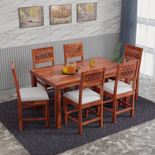 Image of VK Furniture Premium 6 Seater Dining Table Set for Home | Wooden Dining Set with Chairs | Modern Dining Furniture for Living Room & Kitchen | Stylish & Durable Dining Table (6 Seater) | Brown