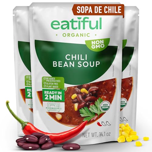 EATIFUL Sopa De Chile, Sopa Vegana De Frijoles Lista Para Comer, Elaborada Con Verduras Orgánicas, A Base De Plantas, Sin Conservantes Añadidos, Sin Gluten, 400g (Paquete De 3)