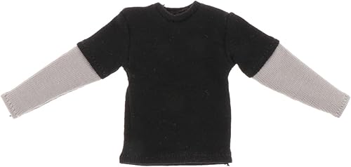 Miniatura 6 de Camiseta de manga larga de 112, ropa de muñeca hecha a mano en miniatura para disfraz de modelo de muñeca de 6 pulgadas, color negro