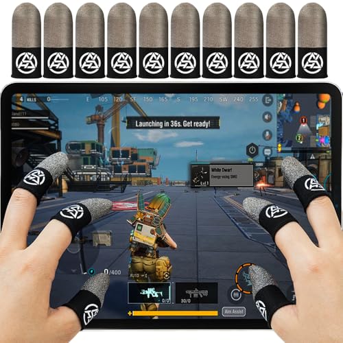 PXIRQ 10-Pack Pro Gaming Finger Sleeves: 0.3mm Silver Fiber, Ultra-Thin, Anti-Sweat & Breathable Thumb Cover Gloves for PUBG/Fortnite/COD - Fits All Mobile Phone/iPad Tablet Touchscreen Devices