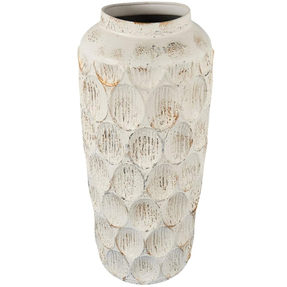 wilko Metal Vase, Tall Isla Design, White, 54 x 20 x 20cm, Modern Rustic Style, Decorative Home Accent