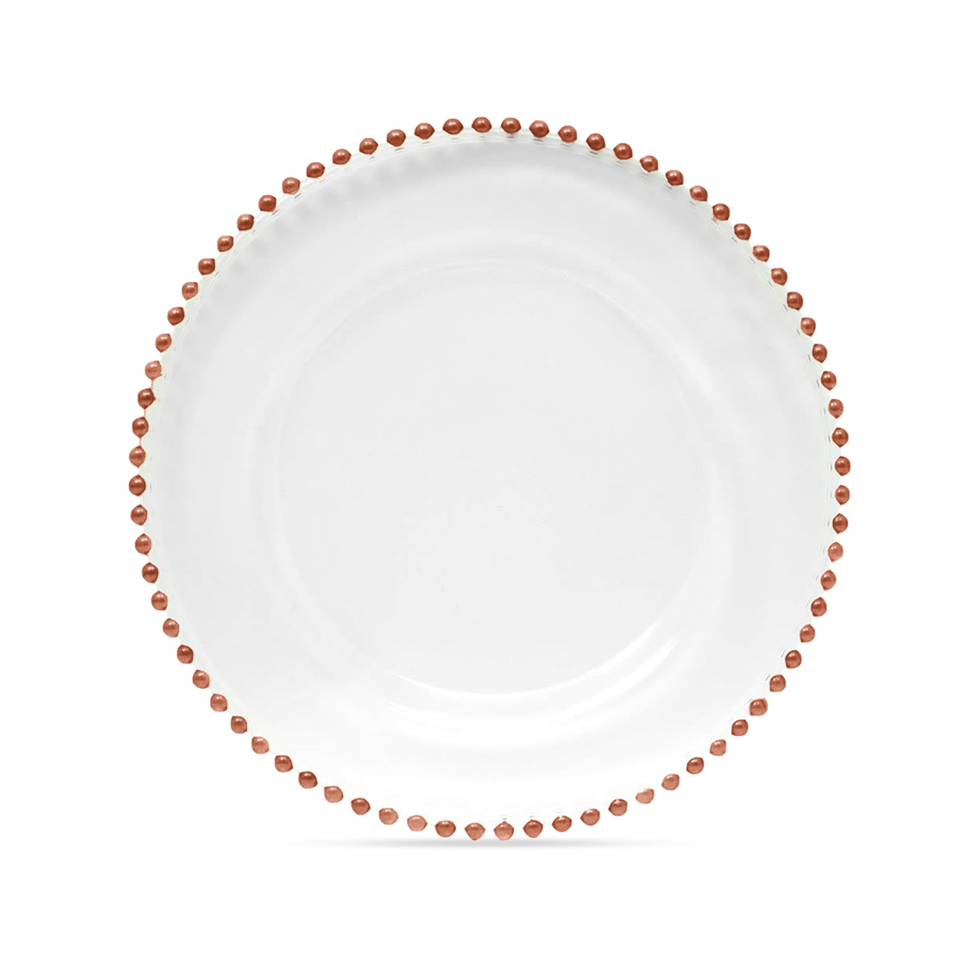 Trimming Shop Clear Glass Charger Plate with Rose Gold Beaded Rim, 1pc