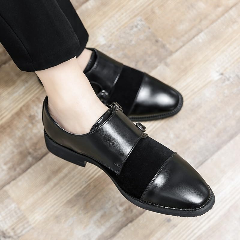 Two Tone Double Monk Suede Dress Oxford Formal Shoes for Mens Outdoor Wedding Party Pointed Toe Synthetic Pu Leather Slip On Non Slip Rubber Sole Slip Resistant Anti-Slip Office2