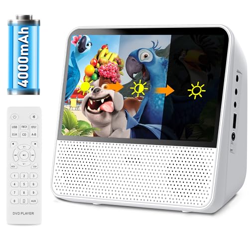 GAONAWAY Écran 7 Pouces Lecteur DVD Portable, 4000mAh Batterie, Bluetooth/USB/AV/Mémoire, Luminosité Réglable du Lecteur DVD Portable Voiture, Aucune...