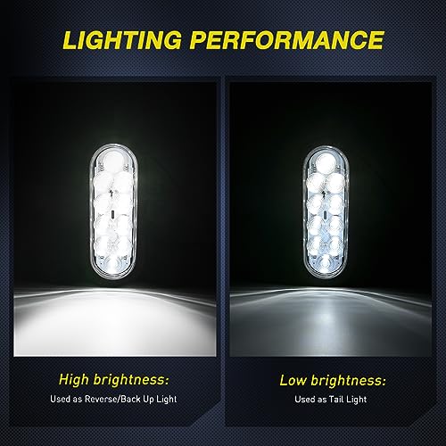 Image of Nilight 6 Inch Oval Trailer Tail Light with Flush Mount Grommets Plugs w /Mounting Brackets 2PCS White Waterproof Reverse Back Up Lights for RV Truck