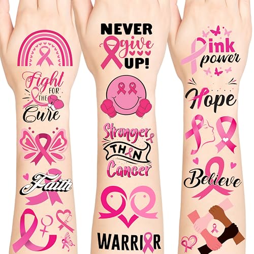 Breast Caner Temporary Tattoos Pink Tattoos Stickers Breast Cancer Awareness Decorations Pink Stickers for Party Decoration Supplies Favors for Kids Adults