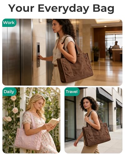 Image of BAGSMART BAGAMSRTTote Bag for Women | Fits 14 inch Laptop & 40oz Tumbler, Soft Vintage Corduroy Crossbody Bag For Teacher, Nurse Daily Use & Flight Travel, Hand Wash