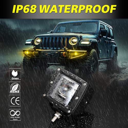 Image of 3 inch SAE Yellow Fog Lights DOT Approved Square LED Cubes for Trucks | Street Legal SAE DOT Fog Light, Cut-off Beam Fog Beam