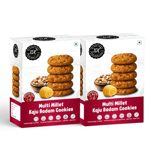 Image of THE DOUGH CORNER Healthy Multi Millet Kaju Badam Cookies | High Protein with Bajra, Jowar, Ragi, and Barley Flours | Naturally Sweetened with Jaggery | No Maida, No Sugar | Guilt-Free Snack for All Ages- pack of 2, 200Gm Each
