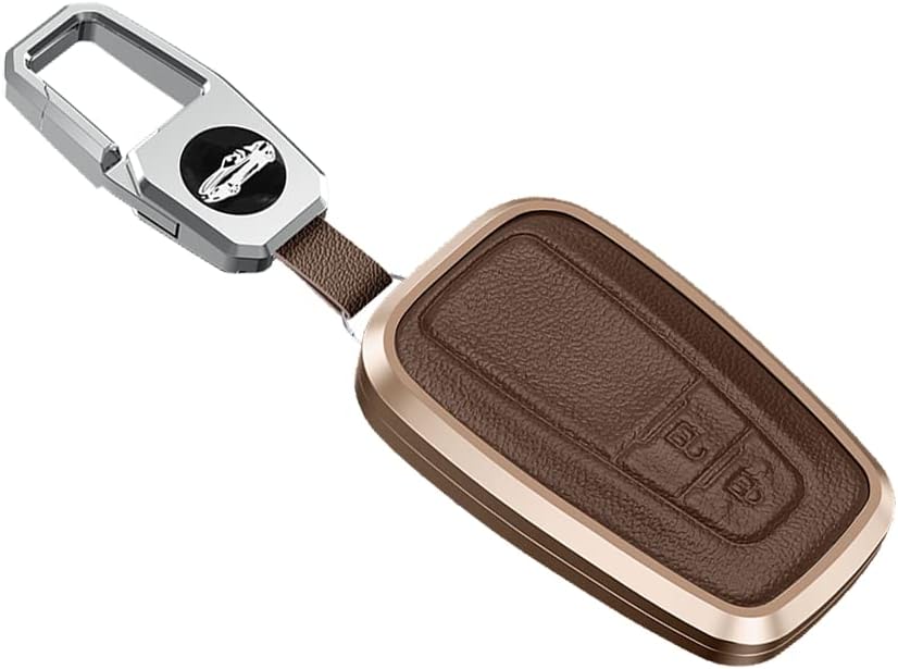 KUNGKIC Car Smart Key Fob Cover Case For Toyota CHR C-HR Camry Prius Prado Corolla RAV4 Aluminum Alloy & Leather Protector Keychain Accessories 2 Button Brown