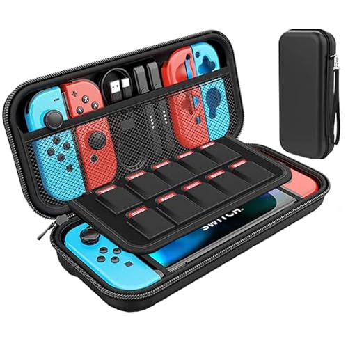 Case para Switch OLED e Switch | Estojo Rígido Portátil com Compartimentos, Capa Protetora de Viagem com Espaço para Jogos e Acessórios – Resistente à Água e Impactos