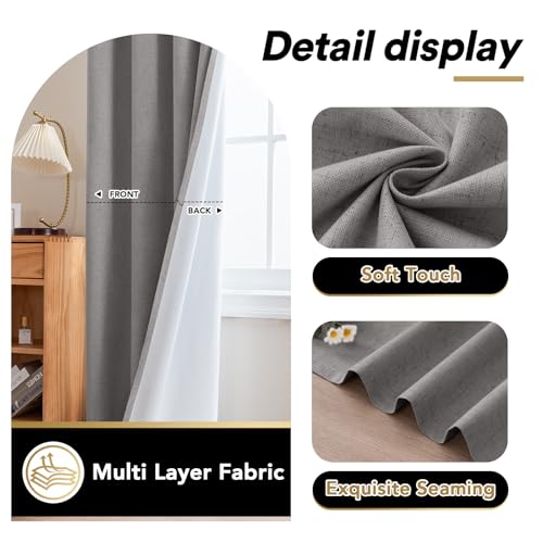 Image of PrincedecoBlackout Curtains Linen Blended 54 Inch Long Room Darkening Black Out Curtains for Living Room with Natural Slubs & Grayish (Not Solid) Thermal Insulated Grommet 2 Panels,Heathered Dove