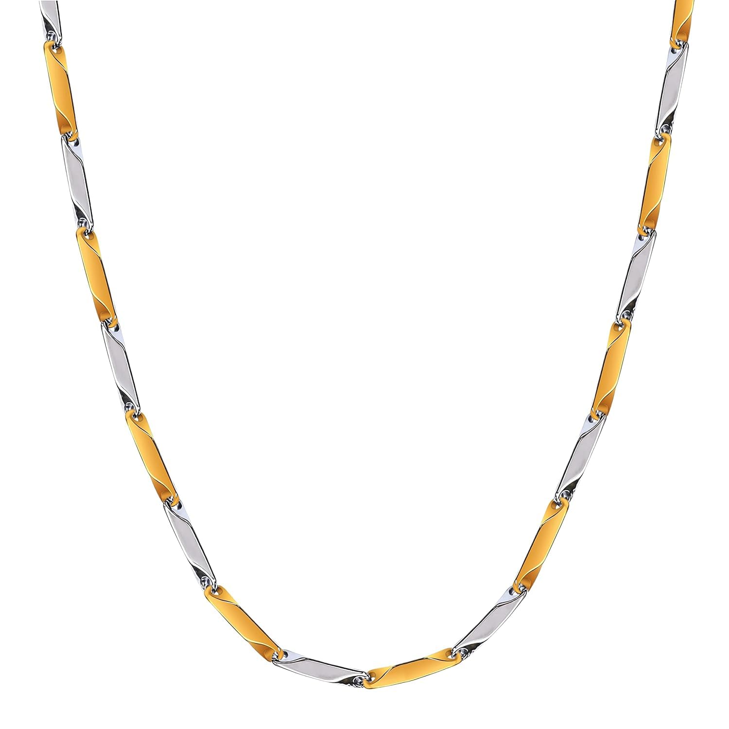 Stainless Steel Golden Rice Chain European Trending Style Silver Gold Chain Glossy Fashionable Two Tone Necklace Chain for Men Boy 20inch Unisex Chain Gift for Her/Him-image-37