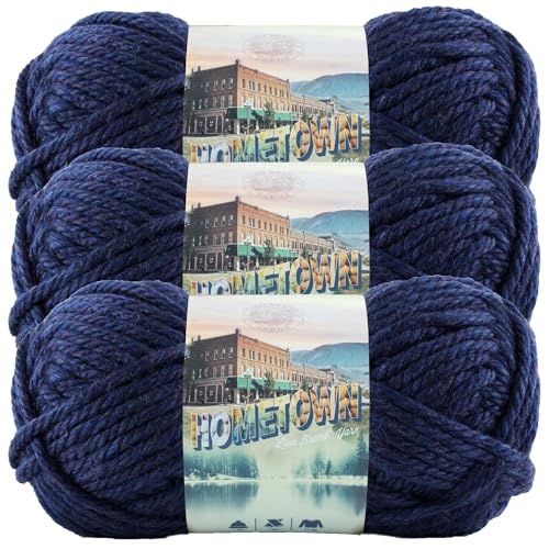 Image of Lion Brand Yarn Hometown Yarn, Super-Bulky Yarn for Knitting, Crocheting, and Crafting, 3 Pack, San Diego Navy | Super Bulky Acrylic Fiber for Warm Crochet Blankets, Knit Winter Hats, Chunky Cardigans, Soft Scarves, Weaving