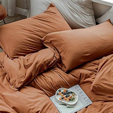 Jersey Knit Cotton Pillowcases Set King Pumpkin Caramel Color Pillow Shams Solid Bedding Pillow Covers Modern Home Decorative Pillowcases, Envelope Closure, (2 Pieces, 20"×36") Cover