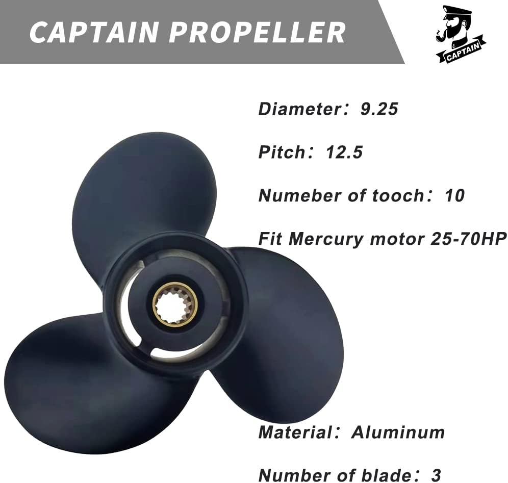 Boatman Upgrade Aluminum Outboard Propeller fit Mercury/Mercruiser Engines 25-70 Hp,13 Spline Tooth