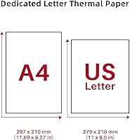 Vista 6 de Papel para impresora térmica tamaño carta Phomemo, impresión térmica avanzada, papel Phomemo compatible con TATTMUSE M08F-Letter, M832, M834