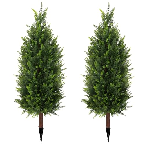 Sunnyglade 2 Packs 35.5' Artificial Cedar Tree, Fake Cedar Shrub Bushes Trees with Spike Faux...
