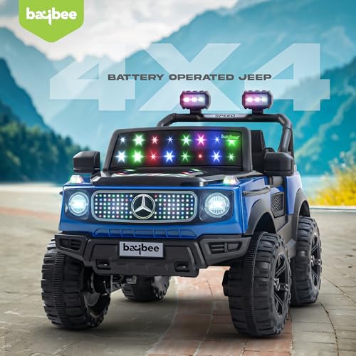 Image of Baybee Benzie 4x4 Battery Operated Jeep for Kids, Ride on Toy Kid Car with RGB Windshield Light & Music | Baby Big Battery Cars | Electric Jeep Car for Kids to Drive 2 to 6 Years (Blue)