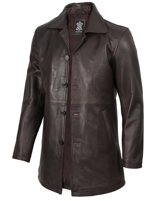 Image of Decrum Disc Leather Coat for Men - Mens Leather Jacket | [1500037] Supr Dstresed Brwn, XXXL