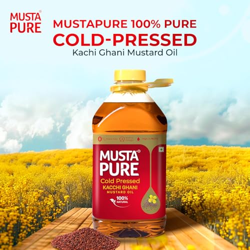 Image of Musta Pure Cold Pressed Kachi Ghani Mustard Oil 2 Litre Cooking Oil, Unrefined, Naturally Cholesterol Free, A1 Grade Real Seeds For Natural Aroma & Flavour For Roasting, Frying, Baking - PET Bottle