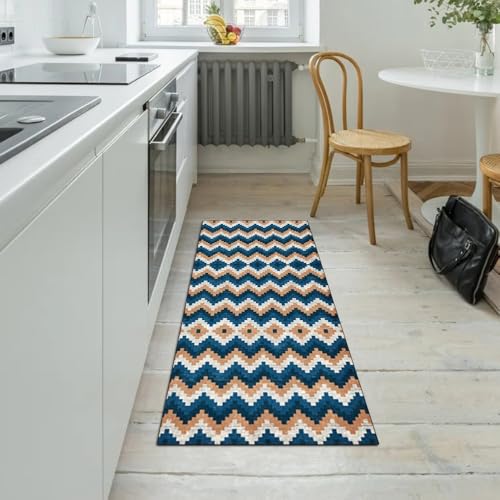Alfombra de cocina antideslizante y lavable en tonos gris y azul de 80x100 cm 5