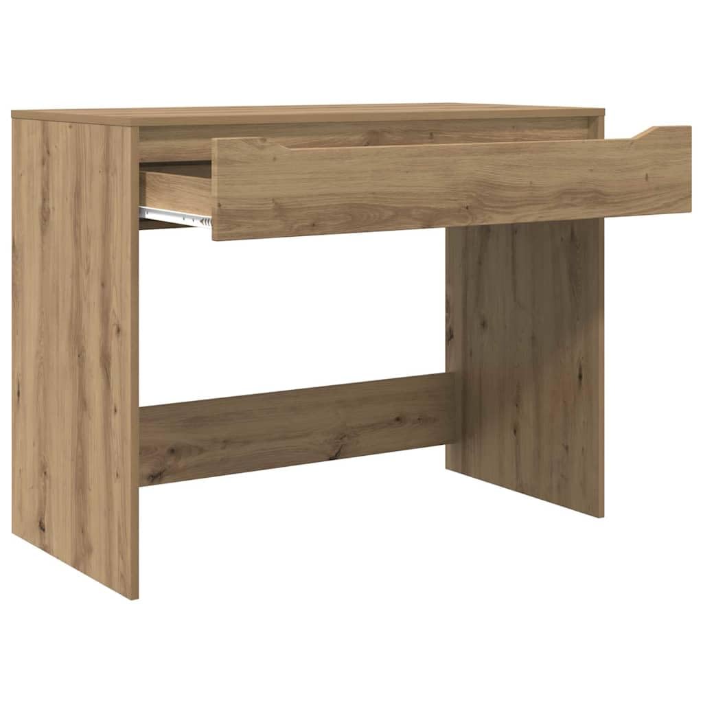 Escritorio de madera de roble Artisan, 100 x 50 x 78 cm, con cajón, mesa de oficina para oficina en casa, estudio, habitación juvenil, portátil, juegos, organización y gestión de cables
