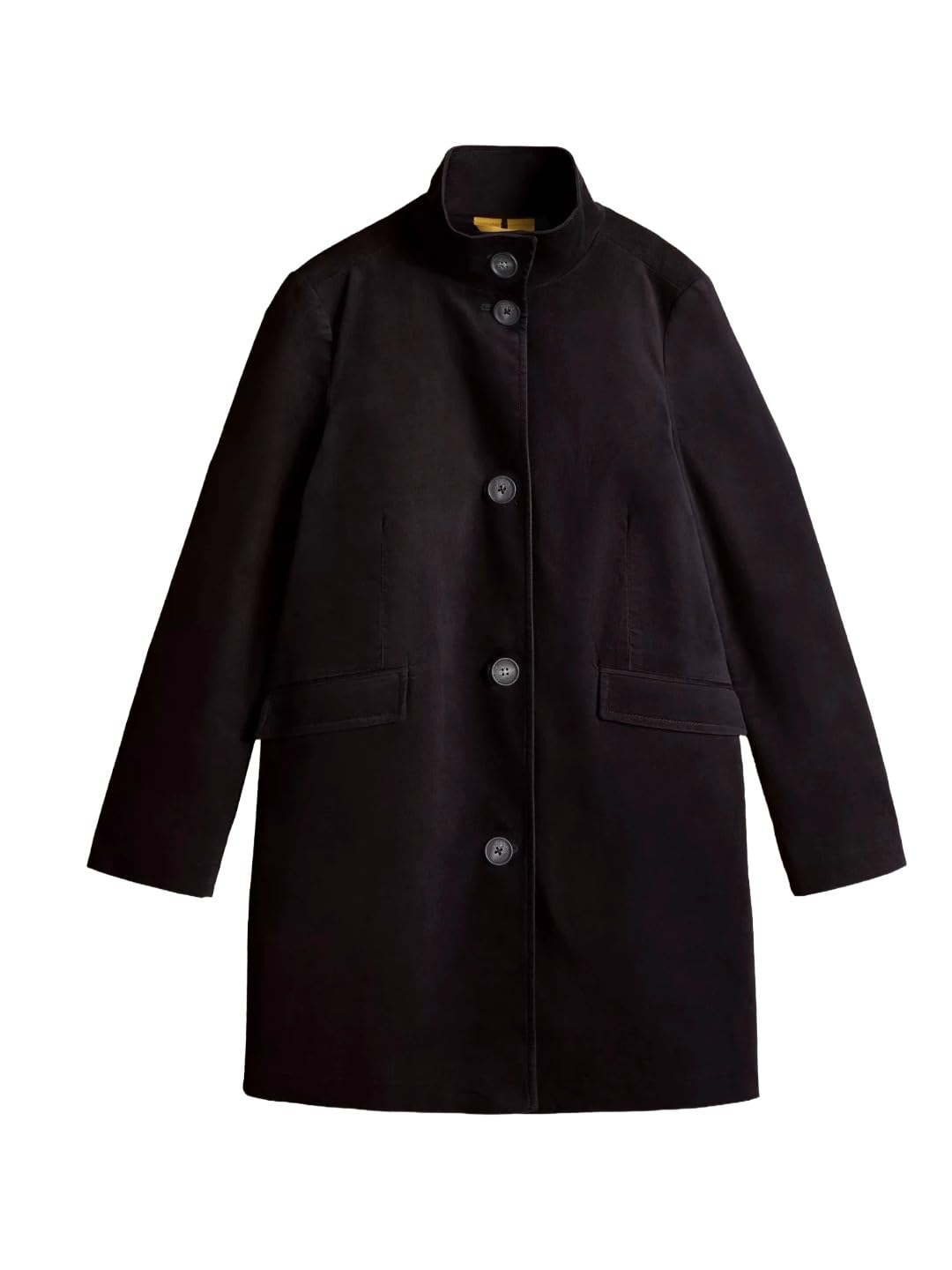 fnocks Elegant Navy Velvet Winter Lont Coat with Stand Collar & Button Closure-picture-43