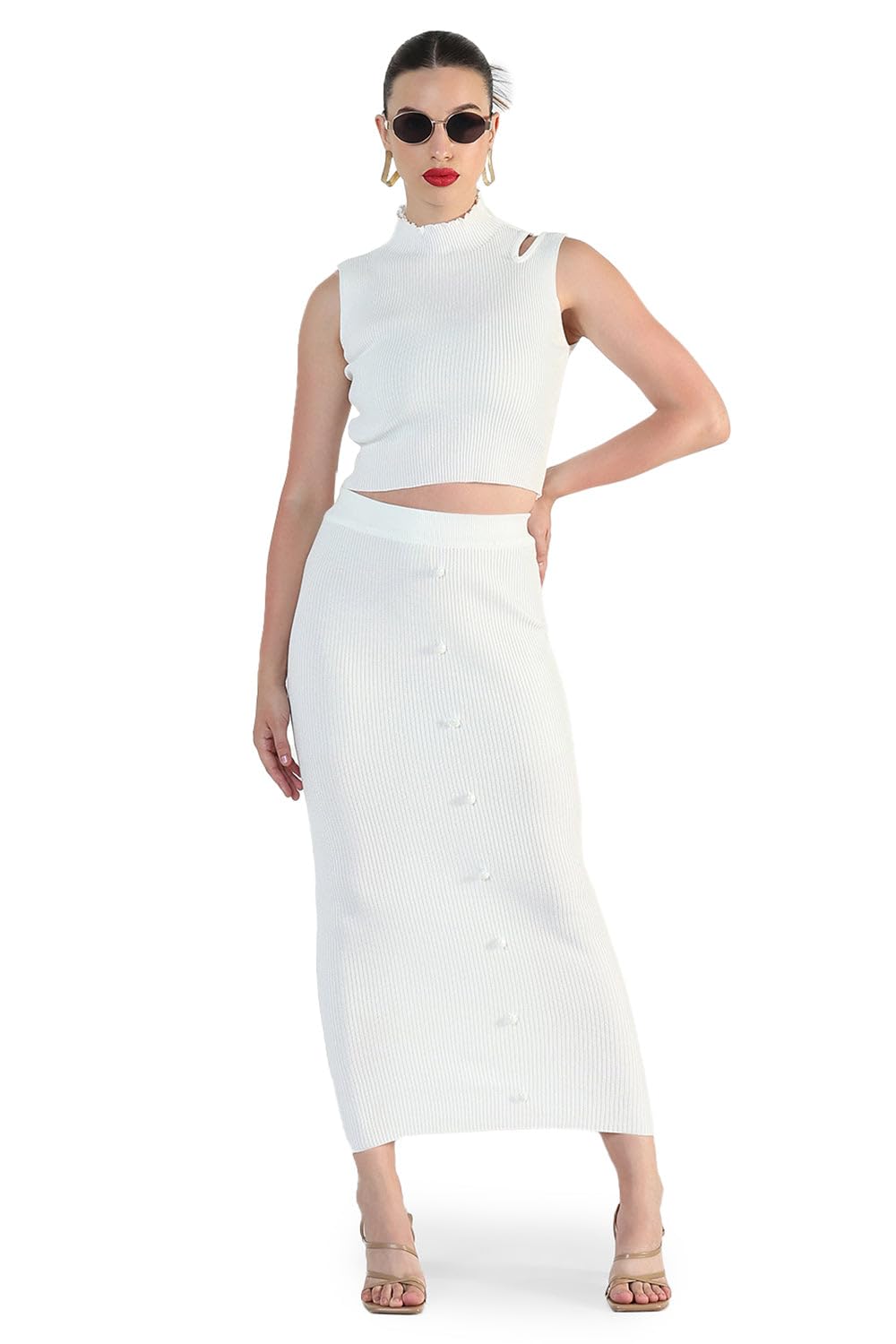 showoffff Edition Women's White Crop Top with Skirt Co-Ords-CHN-24018_White_M-picture-22