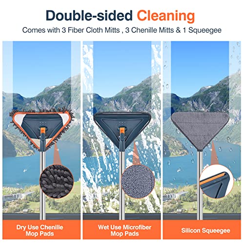 Image of 85 Inch Wall Cleaner with Long Handle, 360 Rotatable Wall Mop, Wall Washer Cleaner Tool for Walls /Ceiling Fans /Dust /Baseboard /Floors Clean, 6 Replacement Pads and 1 Silicon Squeegee Scraper Strips