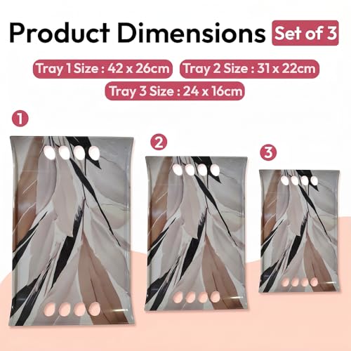 Image of U.P.C Tray Set for Serving /Serving Tray Set of 3 / Premium Printed Tray for Serving /Multi-Use Nashta Plate (Small, Medium & Large)