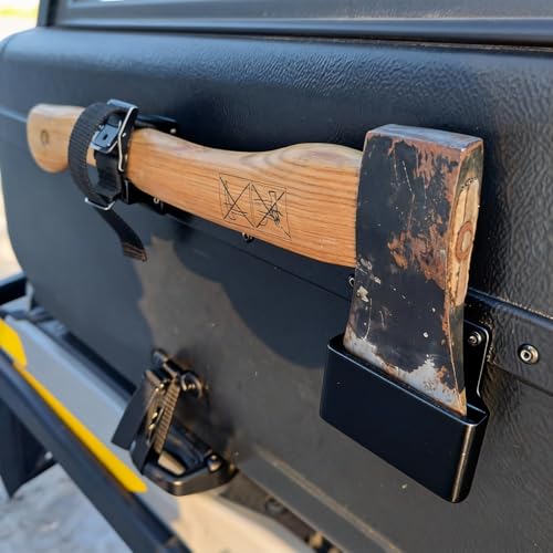 Axe Holder for Snowmobile – Quick-Access Tool Storage with Drainage Holes, Fits Axes up to 75mm Blade,Durable ABS Material, Includes Secure Strap for Shaft (Black)