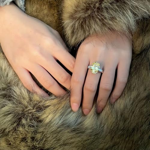 925 Sterling Silver Promise Rings for Women, 5ct Oval Cut Yellow Moissanite Ring 10x14mm, Ideal for Wife for Anniversary3